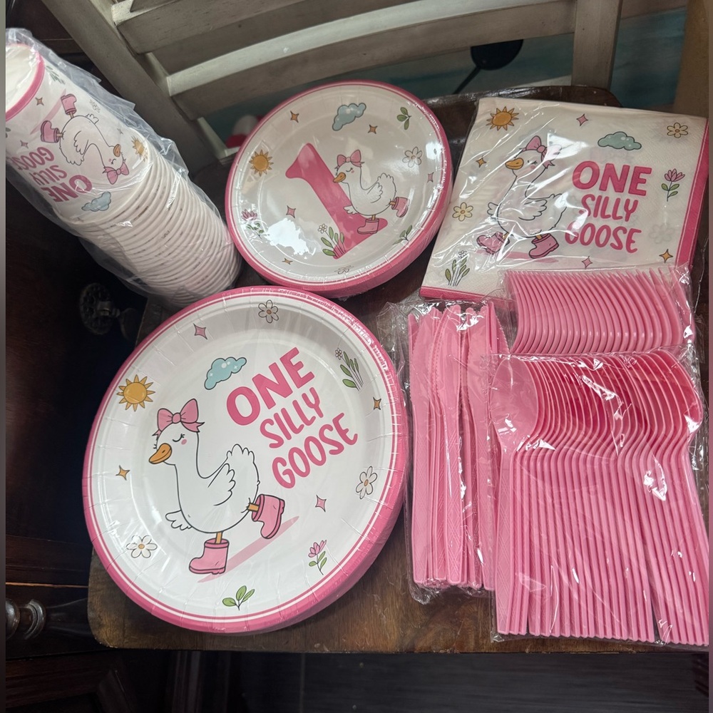 One Silly Goose Pink Party Supplies Set for 25 Guests